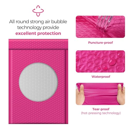 Image of Fuxury Hot Pink Bubble Mailers 10.5x16 Inch 250 Pack, Self Seal Adhesive Waterproof Padded Envelopes, Cushioning Shipping Bags, Padded Mailers for Mailing, Packaging, Small Business Supplies, #5