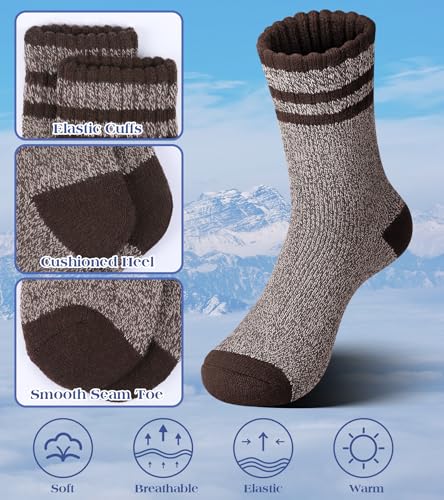 Yeblues 5 Pairs Wool Socks Mens, Winter Thick Merino Warm Hiking Socks,Soft Casual Thermal Crew Socks3