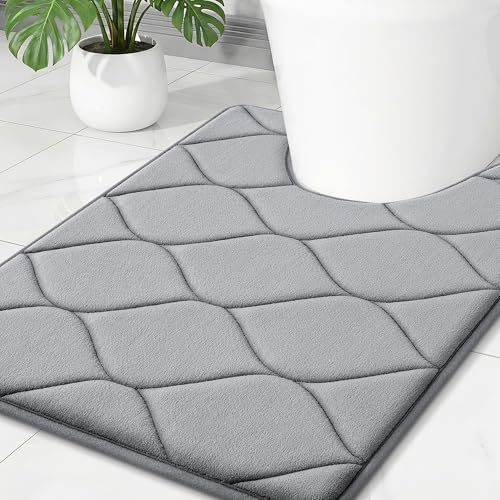 Image of Smiry Memory Foam U-Shaped Toilet Mat 24x20, Soft Absorbent Toilet Rugs | Grey, Plush Quick Dry and Machine Washable Cushion Contour Rug for Toilet, Shower, Tub & Home Decor
