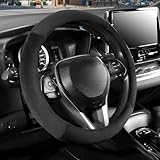 SEG Direct Car Steering Wheel Cover for F-150 Tundra Range Rover 15.25-16 inch, Warm Plush, Summer Winter, Black