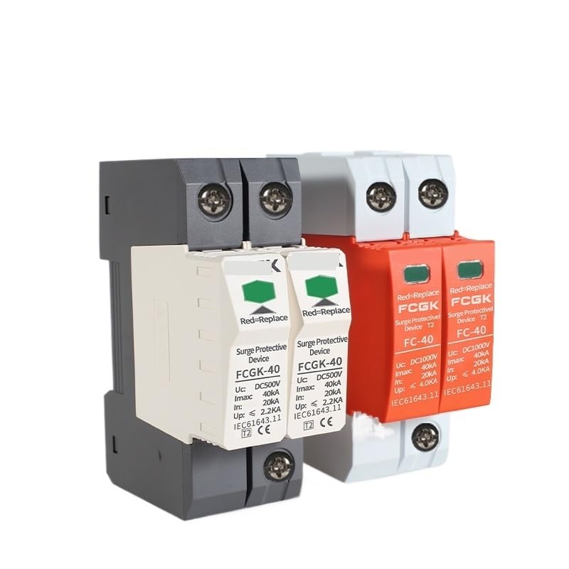 2P DC SPD 500V 600V 800V 1000V 20KA~40KA House Surge Protector Protective Low-Voltage Arrester Device 275VAC 385VAC(Gray Surge,600VDC)