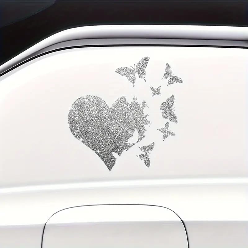 2ps Heart Flying Butterfly Sparkling Sunflower Self-Adhesive PVC Rainbow Glittery Decal Sticker for Cars, Laptops, Trucks, Motorcycles Wall Window Luggage Scratch Cover Door Decor Sticker - Image 2