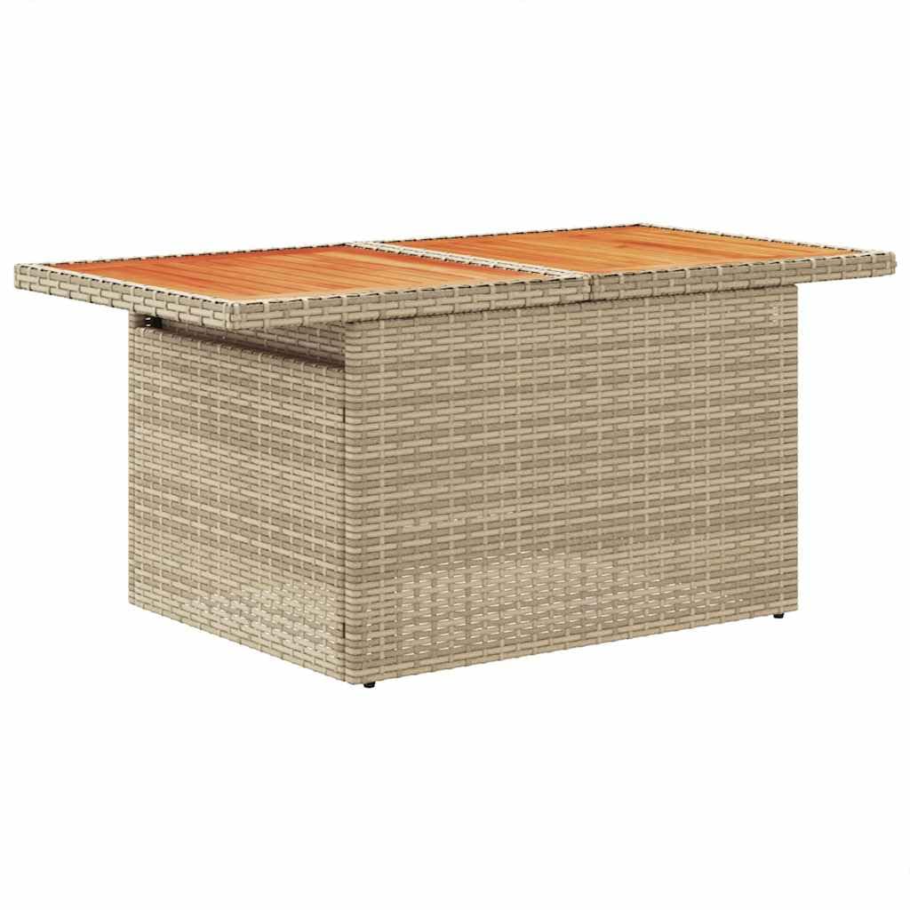 Salon de Jardin modulable 7 pièces Beige en résine tressée rotin avec Coussins Gris, Rangement intégré, Table Basse Bois Acacia pour terrasse, Balcon, Piscine et réception en extérieur