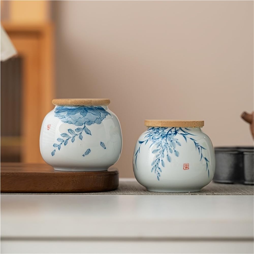 Tea Coffee Sugar Canisters Ręcznie malowane niebiesko-białe słoiki na herbatę z ceramiki podszkliwnej, zamknięte słoiki do gospodarstwa domowego, przenośne małe słoiki do przechowywania herbaty