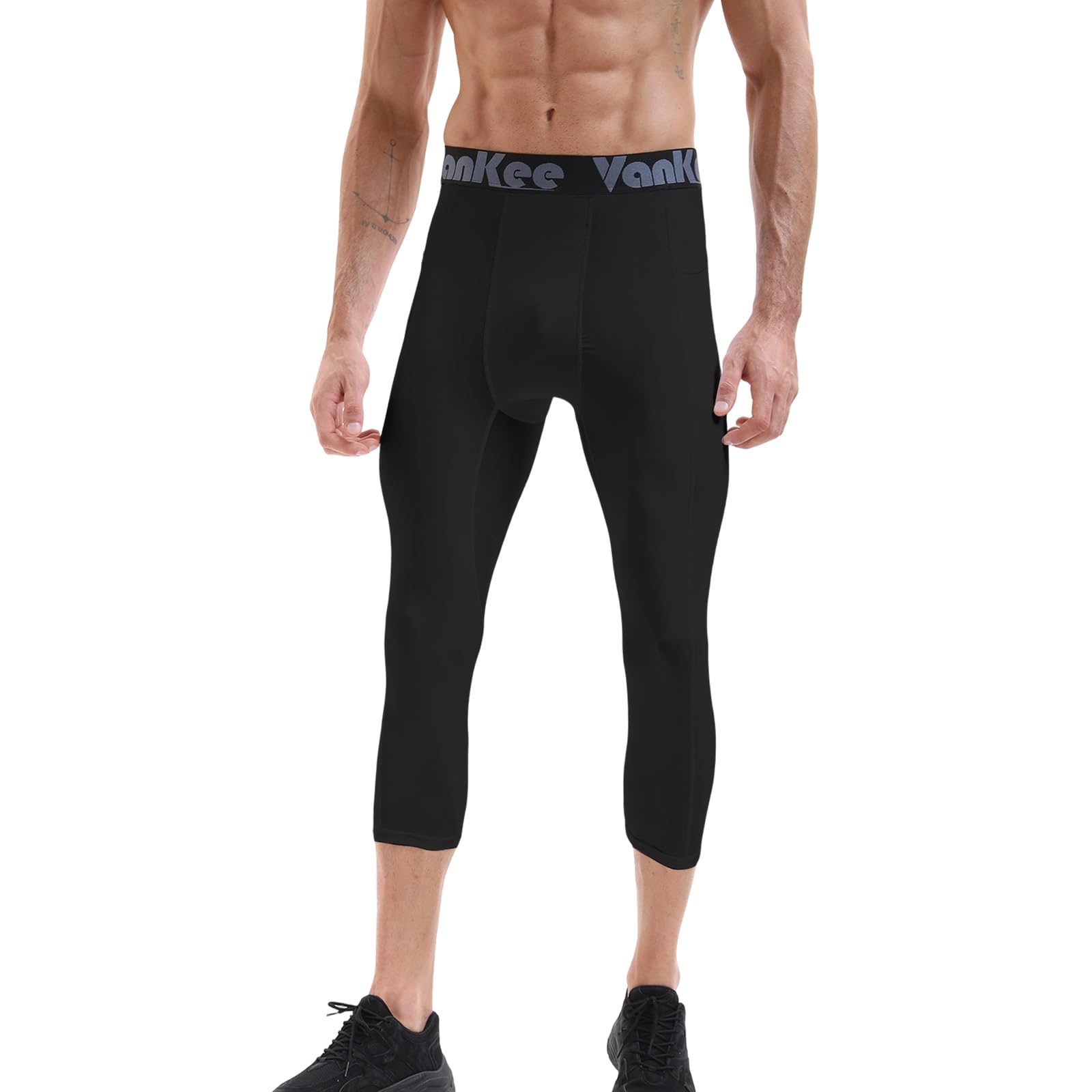 Męskie spodnie kompresyjne 3/4 z kieszeniami Sportowe legginsy do biegania Spodnie fitness Szybkoschnące spodnie do koszykówki Piłka nożna Joga Siłownia