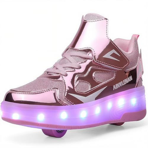 Ylllu New Upgraded - Kids LED USB Charging Roller Skate Shoes with Wheel Light up Roller Shoes Rechargeable Roller Sport Sneakers for Girls Boys Children