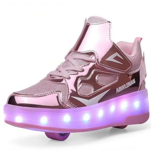Ylllu New Upgraded - Kids LED USB Charging Roller Skate Shoes with Wheel Light up Roller Shoes Rechargeable Roller Sport Sneakers for Girls Boys Children