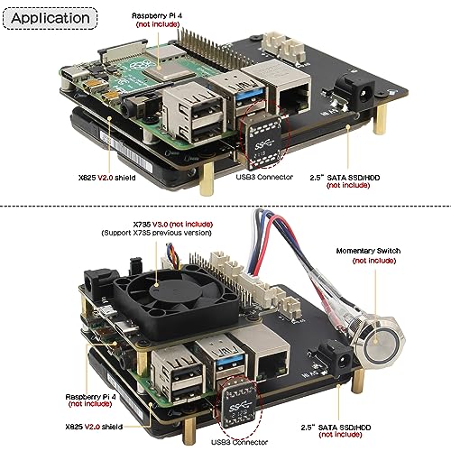 Geekworm for Raspberry Pi 4 SATA, X825 V2.0 2.5 SATA HDD / SSD Expansion Board UASP Supported for Raspberry Pi 4 8GB/4GB/2GB (Raspberry Pi Not Included)
