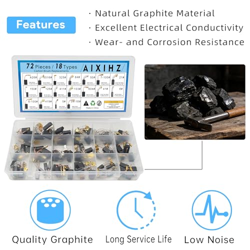 AIXIHZ Electric Motor Carbon Brushes Set for Power Tools Repair and Maintenance, 72 PCS in 18 Different Sizes for Electric Hammer Drills, Angle Grinders, Circular Saws - Thumbnail 3