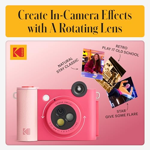 Image of Kodak Smile+ 2-in-1 Digital Instant Print Camera & Printer Gift Bundle + Case + Zink 2x3 Sticky Back Photo Paper 20pk + Album + Sticker Sets + Sticker Frames + Hanging Frames + Markers - Fuchsia