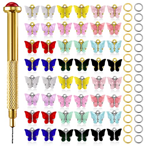 Anfigo Butterfly Dangle Nail Charms, 149 Pieces Nail Ring Jewelry and Nail Art Piercing Tool Hand Drill for Acrylic Gel Nail