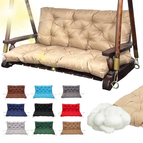 Replacement Swing Cushions for Outdoor Furniture: 2-3 Seater Waterproof Porch Bench Cushions with Ties and Backrest - 4