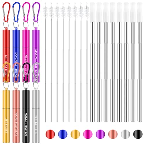 Zubebe 8 Pack Reusable Metal Travel Straws