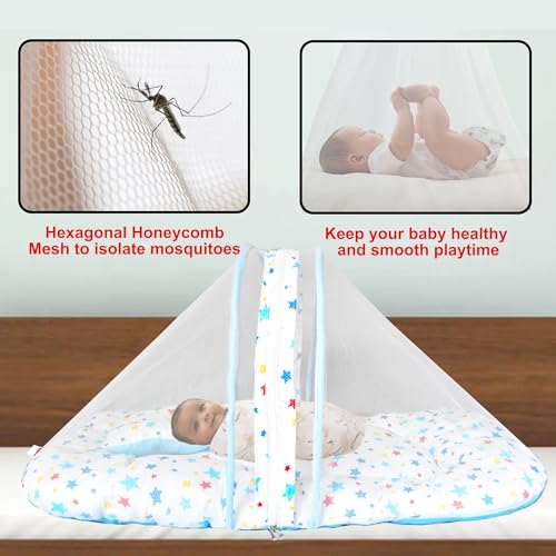 Image of VParents Joy Blue Pink Cotton Bedding Set & Mosquito Net