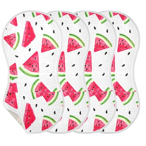 xigua Watercolor Watermelon Muslin Baby Burp Cloths Set of 4, Super Soft & Absorbent Burping Rags, Cotton Burp Clothes Shower Gift for Newborn, Baby Girls and Boys3