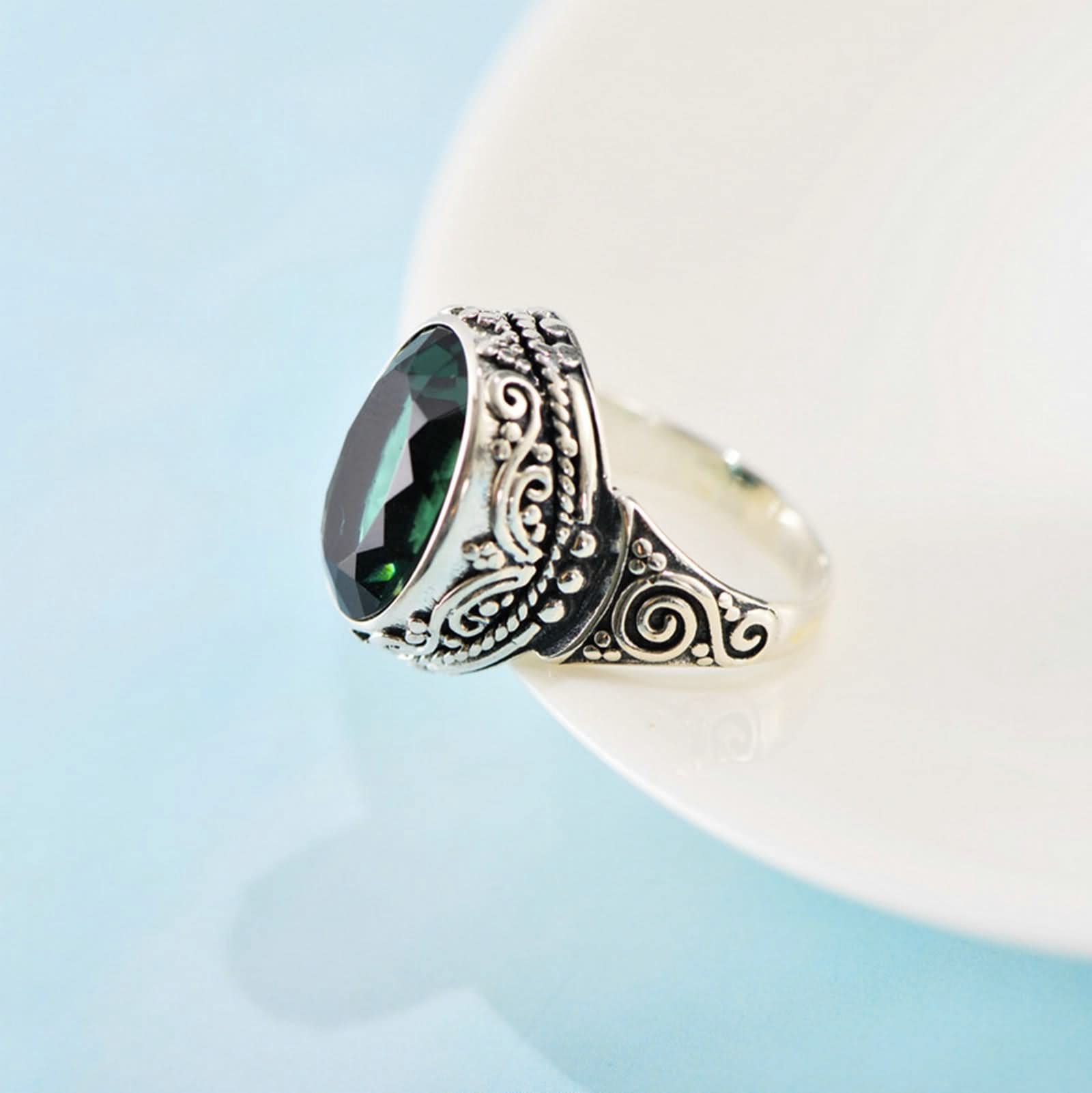 Anelli in argento Sterling per donna, anelli per anniversario di donna, con cristalli verdi e set regalo di buon compleanno per donne, N 1/2, Argento sterling, Zirconia cubica
