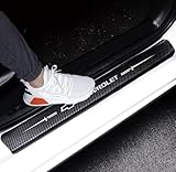 Gerrit 4Pcs Premium Door Sill Protector Reflective 4D Carbon Fiber Leather Sticker Door Entry Guard Stickers for Chevy (White)