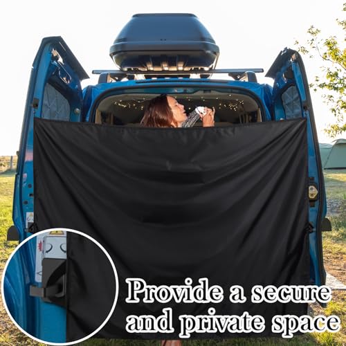 Image of Fanfanwin 7x6 ft Black Large Van Curtains Camper Car Rear Door Shower Curtains with Magnetic Hooks Adjustable Outdoor Shower Double Layer Changing Car Cover Truck Travelling