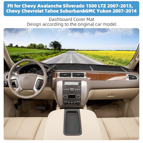 Image of Dash Cover Mat Compatible with Chevy Avalanche Silverado 1500 LTZ 2007-2013 and Fit for Tahoe /Suburban /Yukon 2007-2014 Interior Accessories