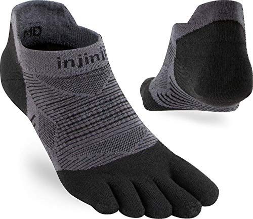 Injinji 2.0 Men's Run Original Weight No Show Toesocks, Black, Medium