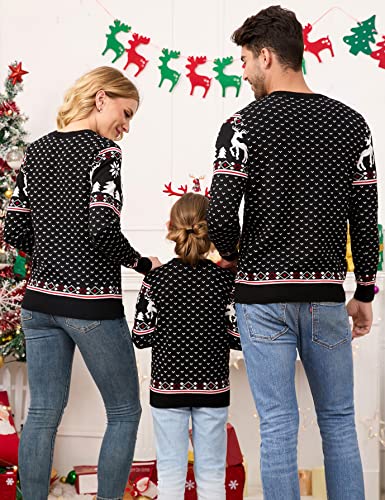 Image of MISSKY Family Christmas Sweater Crew Neck Reindeer Snowflakes Knitted Pullover for Women /Men /Kids
