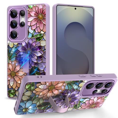 Coque antichoc pour S25 Ultra compatible MagSafe à motif fleurs