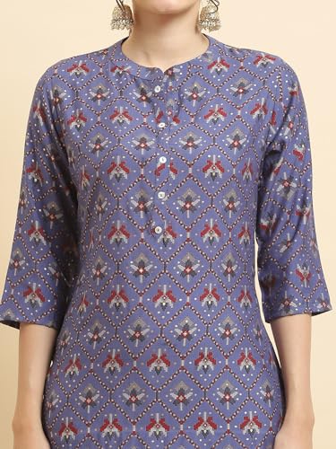 Image of Shree Women Liva (Rayon) White Floral Print Kurta