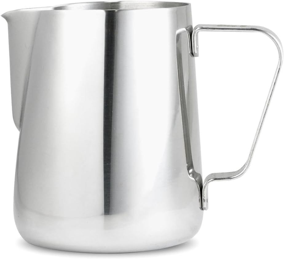 Barista Basics 20 Oz Silver Stainless Steel Milk Frother Pitcher, Steaming Pitcher for Latte Art, Food-Grade/w Measurements
