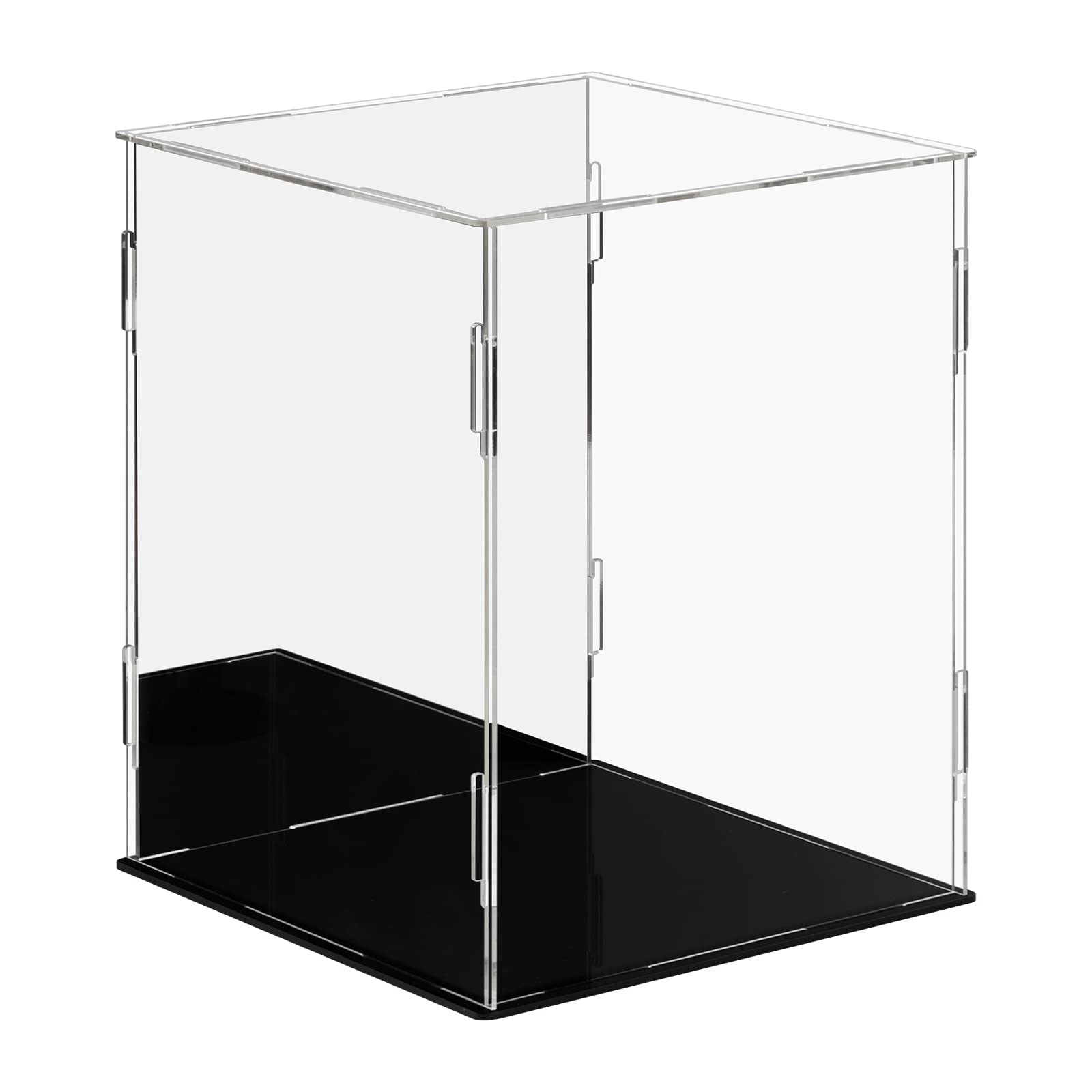 Dezzer Vetrina Acrilica con Base Nera, Assemblare Controsoffitto in Acrilico Scatola Antipolvere Vetrina per Figure d'azione Giocattoli, da Collezione (20 x 20 x 25 cm)