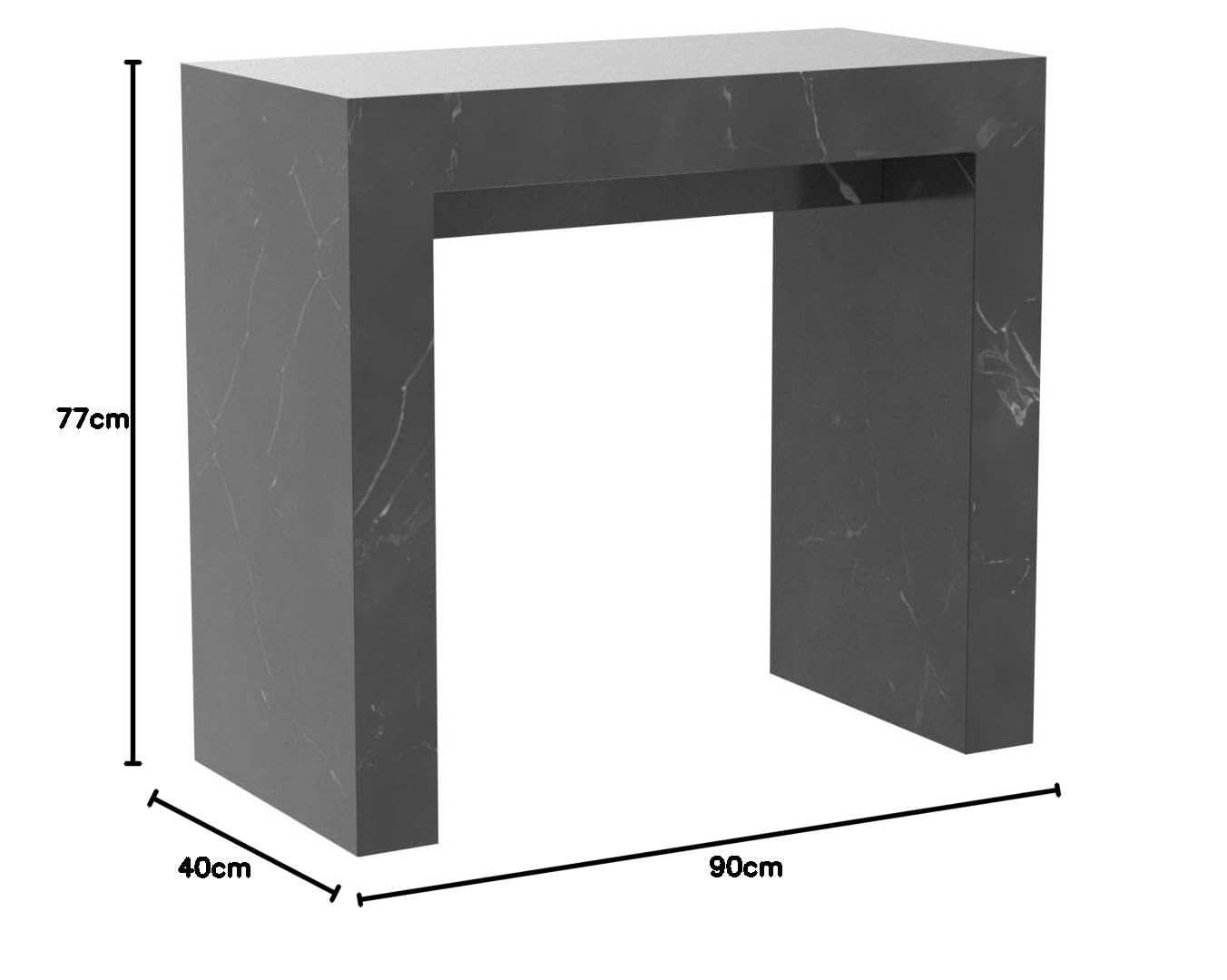 VE.CA Table console Vénus extensible de 40 à 300 cm, en différentes couleurs, ameublement de cuisine, décoration de maison (marbre noir)