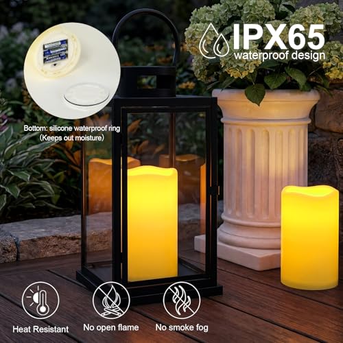 Image of 5plots Large Outdoor Waterproof Flameless Candles Ivory 4 inchx6 inchx8 inch Set of 2