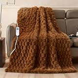Eastsora Heated Blanket Throw 50' x 60' Soft Ribbed Faux Fur Flannel Fast Heating 12 Heat Levels 1–12H Timer & Overheat Protection & Auto Shut-Off & ETL FCC & Machine Washable Heated Throw