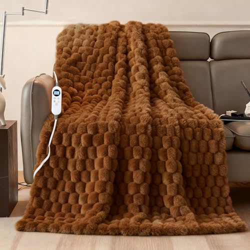 Eastsora Heated Blanket Throw 50" x 60" Soft Ribbed Faux