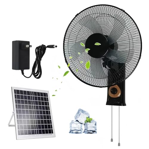 MZQMK Ventilador De Pared, Ventilador Solar De Pared, 3 Velocidades De Ventilación, Cabezal Oscilante Multiorientable, Temporizador, Fácil De Limpiar, para Dormitorio, Oficina, Hogar(Black)