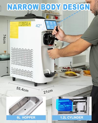 GSE Eismaschine Gastronomie 18L/Std. vorkühlend 1300W Speiseeisbereiter 6L Edelstahl Behälter Softeismaschine selbstkühlend Eiscreme Maschine Eisbereiter mit Kompressor für zuhause Eisdiele Eiscafé – Bild 5