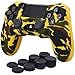 YoRHa Transfert d'eau Impression de Camouflage Housse en Silicone Coque Custom pour PS4/Slim/Pro Mantte x 1 (Orange) avec FPS Pro Thumb Grip poignée Pouce Pro x 8