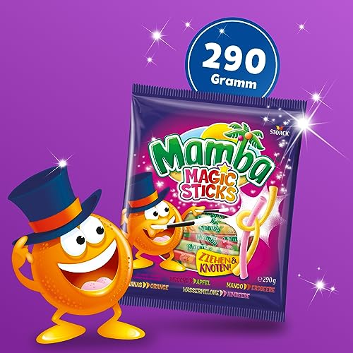 Mamba Magic Sticks – 1 x 290g – Kaubonbon-Stangen mit wechselndem Fruchtgeschmack in vier verschiedenen Doppelsorten – Süßigkeiten Mix einzeln verpackt 2