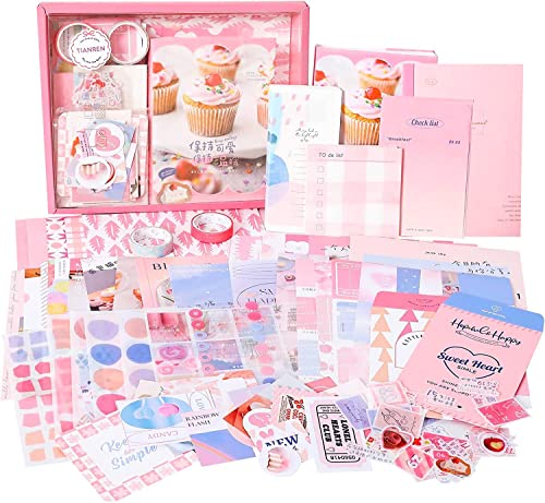 Image of Retailio 348 Pcs Scrapbook Kit Vintage Aesthetic Scrapbook Kit for Bullet Junk Journal Stationery A6 Grid Notebook, DIY Journaling Supplies, Birthday Craft Gift (Sweetheart)