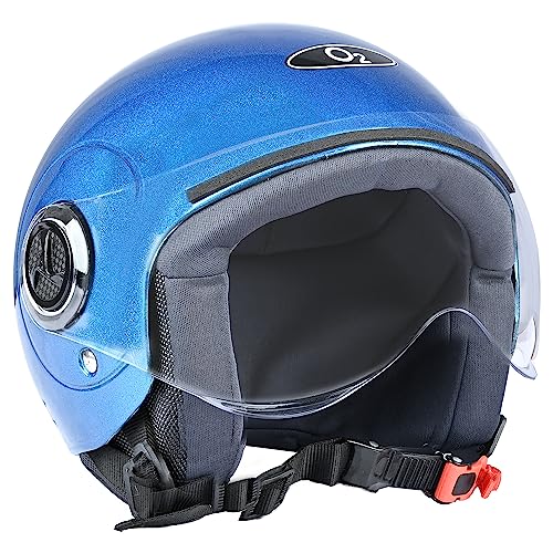 Image of O2 Open Face / Half face Helmet Unisex for Bike Women Men ISI Certified with Clear Visor Smooth Finish Lightweight & Compact (Blue, 580mm Medium)