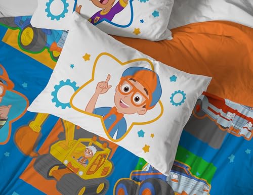 Image of Jay Franco Blippi & Meekah Trucks Full Comforter Set - 7 Piece Blue Bedding Sheet Set & Pillow Covers - Super Soft Microfiber Bed Set | Bed in a Bag, Comforter Sheets Shams Pillowcases, Official Product, Soft Microfiber, Machine Washable, Kids Gift
