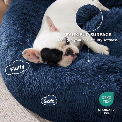 Image of ZEXSAZONE Round Donut Pet Bed for Cats and Puppies, Dogs, Cozy and Plush, Raised Bedside Support, Both Sides Use as 2-in-1, Washable, Sizes for Small, Medium, and Large Pets. (Blue, Small)