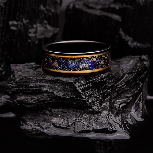 Meteorite and Galaxy Opal ring, Black Tungsten band for man, Men's ring, Nebula wedding band, Meteorite wedding band, Nebula ring, Ring4