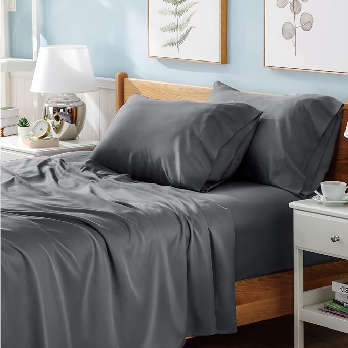 Prime Linens Flat Sheet Poly Cotton Percale Breathable Bed Top Sheet Wrinkle, Shrinkage and Fade Resistant Flat Bed Sheets (Silver/Grey, Super King(264Cm x 264Cm))