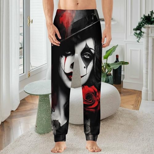 Pretty Clown Woman Rose Painting Men's Pajamas Pants Lightweight Sleep Lounge Pant Pjs Bottoms Casual Sleepwear2