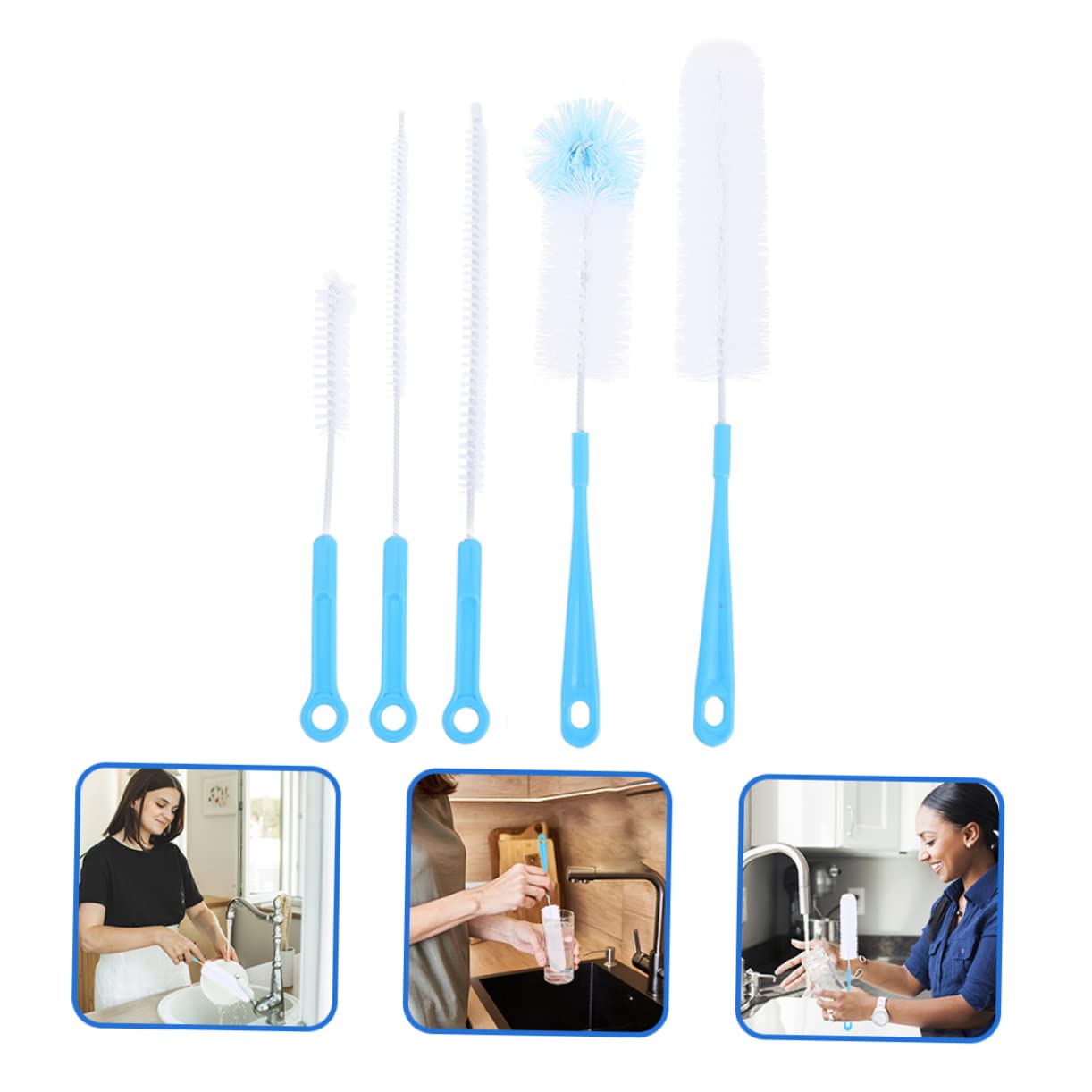 Healeved 3 Sätze Reinigungsbürste Babywasserflaschen Babymilchflaschenbürste Rohrreinigungsset Säuglingsflaschen Flaschenbürste Bottle Brush Strohbürste Schwamm Blue 5 Stück * 3