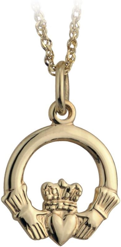 Gold Claddagh Necklace Made in Ireland Traditional Small 10K Yellow Gold Crafted in Co. Dublin, Ireland.
