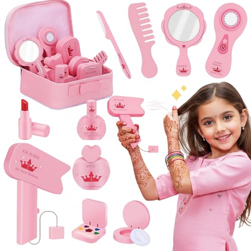 Image of Wudly Wooden Makeup Play Set - Pretend Beauty Kit for Kids with Mirror, Brush & Accessories - Ideal for Imaginative Role Play and Skill Development