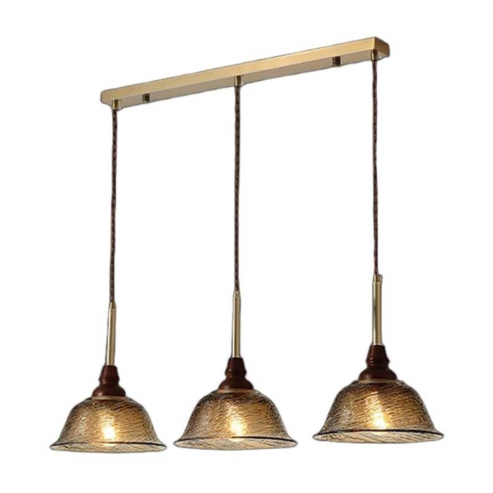 Suspension En Verre À 3 Lumières, Lustre En Bois Pour Îlot de Cuisine