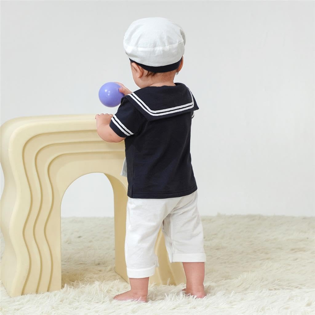 Lito Angels Deguisement Costume Vetement Body Marin avec Chapeau pour Bebe Garcon Taille 3-18 Mois, Blanc Bleu