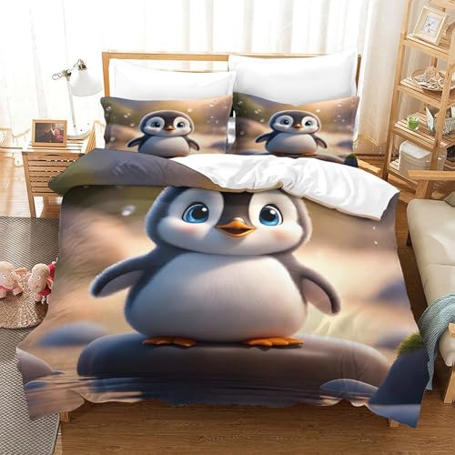 Housse de couette pingouin enfant parure de lit microfibre 140x200cm - 3